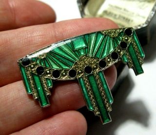 Vintage Jewellery Gorgeous Art Deco Geometric Enamel Bar Brooch Pin Pierre Bex