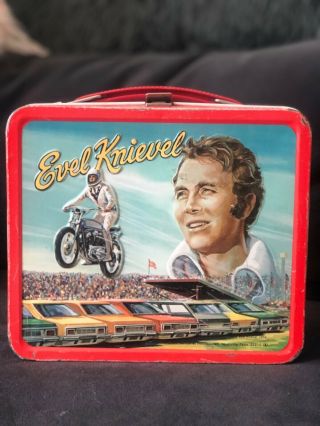 Vintage 1974 Aladdin Evel Knievel Metal Lunchbox With Thermos