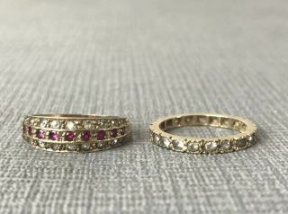 Vintage 2 X 9ct Gold Stacker Rings Diamond And Ruby L 1/2 & M 1/2