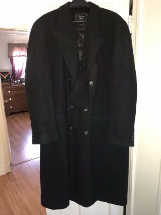 Vntg Men’s Christian Dior Trench Coat 100 Wool Winter Overcoat Jet Black 48l