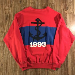 Vtg 1993 Polo Ralph Lauren Yacht Club Spellout Colorblock Anchor Sweatshirt L