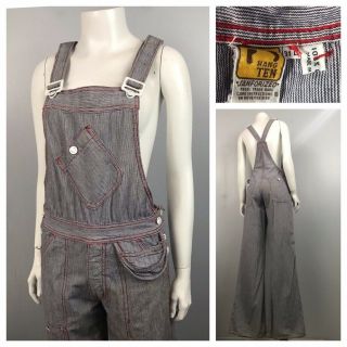 1970s Hang Ten Overalls / 70s Hickory Stripe Cotton Bibs Overalls Flared / Small
