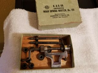 Vintage K&d Co.  Improved Main Spring Winder,  No.  128 Watch Repair Tool Orig.  Box