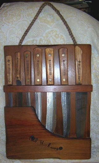 Vintage Old Hickory 7 Piece Knife Set With Wood Hanging Block Handsome Set Usa