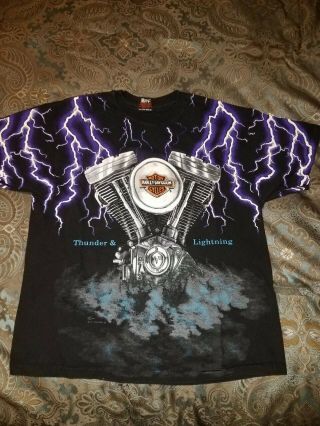 Harley - Davidson Thunder & Lightning Xl T - Shirt Vintage Hd Evo Motor