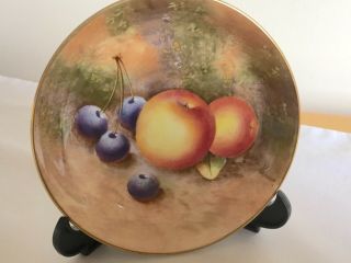 Vintage Royal Worcester Signed Hand Painted Fruit Apples & Cherries Round Dish