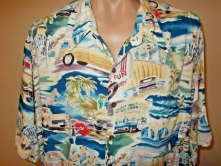 Vintage 2002 Reyn Spooner The Beach Boys Rayon Hawaiian Shirt Song Graphics 3XL 2