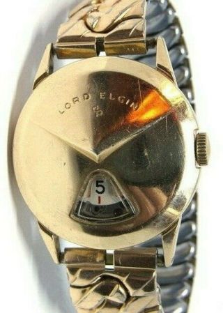 Vintage 1950 ' s LORD ELGIN DIRECT READ - JUMP HOUR Chevron Wrist Watch 5