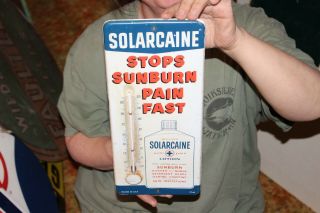 Vintage 1962 Solarcaine Sunburn Drug Medicine 14 " Metal Thermometer Sign