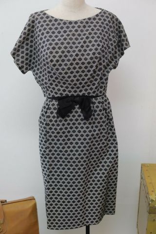 Vintage Adele Simpson Dress Bow Jackie O Style Geometric Retro Mod Cocktail