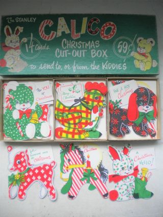 Vtg Stanley Box Set of 12 Christmas Calico Greeting Cards for Kiddies Children 2