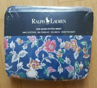 Vintage 1995 Ralph Lauren Queen 100 Cotton Xdeep Fitted Sheet,  Blue,  Nip
