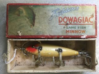 Vintage Heddon Dowagiac Minnow 150 Fishing Lure - 5 Hook - Glass Eyes - W/box