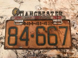 Vintage Manchester Hampshire License Plate Topper & Plate Advertising Sign