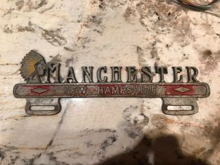 Vintage MANCHESTER HAMPSHIRE LICENSE PLATE TOPPER & PLATE Advertising Sign 2