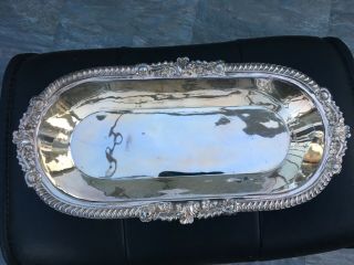 Rare Huge Deep Long Heavy Rapouse Edge Silver Plated Bread Serving Dish 19” X 9”