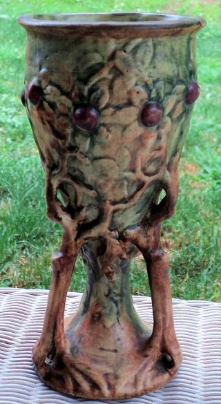 Vintage Weller Arts & Crafts Pottery Woodcraft Banyan Tree Vase Chalice 9 " Tall