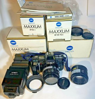 Vintage Minolta Maxxum 7000 Af Camera Bundle/4000 Flash,  50mm,  35 - 70/4 W/boxes