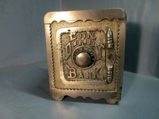 Vintage Cast Iron " Coin Deposit Bank " Combo.  Door Safe Penny Still Bank