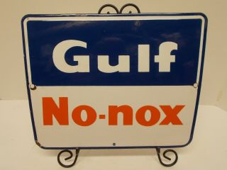 Vintage Gulf No - Nox Pump Plate Single Sided Porcelain Sign