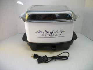 Vintage West Bend 4 Qt.  Slow Cooker,  Ivory Enamel W/ Design,  Made In Usa