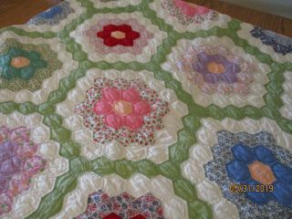 VTG hand pieced quilt Flower Garden 80 