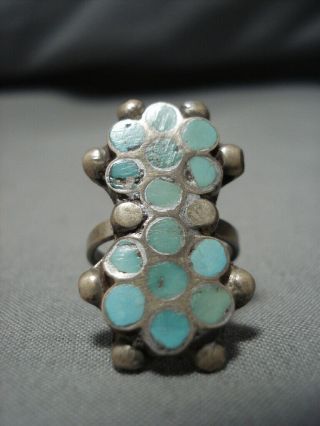 Rare Dishta Vintage Zuni Turquoise Sterling Silver Native American Ring Old