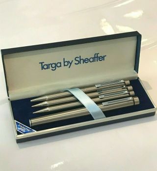 Vintage Sheaffer Targa 4 Pc Fountain Pen Set Brushed Stainless Steel Vw Rare