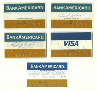 5 Vintage Visa Bank Americard Credit Cards 1971 1972 1973 1976 1980 Plastic