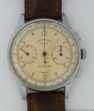 Vintage Antimagnetic Swiss Chronograph Mens Wrist Watch