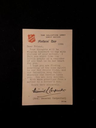 Rare 1944 Soldiers Mothers Day Card And Prayer From The Salvation Army Britain