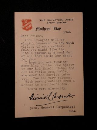 Rare 1944 Soldiers Mothers Day Card and Prayer from the Salvation Army Britain 2