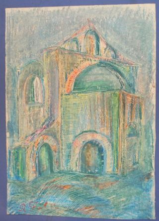 Russian art,  Vintage expressionist pastel painting,  Cityscape,  signed R.  Falk 2