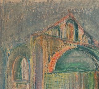 Russian art,  Vintage expressionist pastel painting,  Cityscape,  signed R.  Falk 3