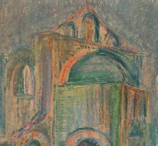 Russian art,  Vintage expressionist pastel painting,  Cityscape,  signed R.  Falk 5