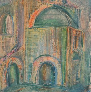 Russian art,  Vintage expressionist pastel painting,  Cityscape,  signed R.  Falk 6
