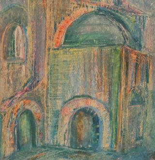 Russian art,  Vintage expressionist pastel painting,  Cityscape,  signed R.  Falk 7