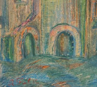 Russian art,  Vintage expressionist pastel painting,  Cityscape,  signed R.  Falk 8