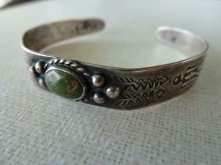 Vtg Navajo Fred Harvey Era Stamped IH COIN SILVER Green Turquoise Cuff Bracelet 3