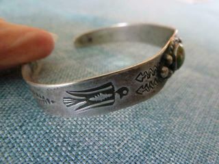 Vtg Navajo Fred Harvey Era Stamped IH COIN SILVER Green Turquoise Cuff Bracelet 7