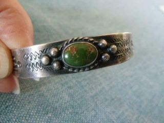 Vtg Navajo Fred Harvey Era Stamped IH COIN SILVER Green Turquoise Cuff Bracelet 8