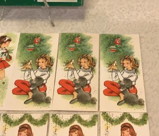 MCM Vintage Rust Craft Miss Christmas Cards 12 Card Set Cat Poodle Mod 3