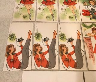 MCM Vintage Rust Craft Miss Christmas Cards 12 Card Set Cat Poodle Mod 5