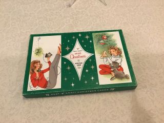 MCM Vintage Rust Craft Miss Christmas Cards 12 Card Set Cat Poodle Mod 8