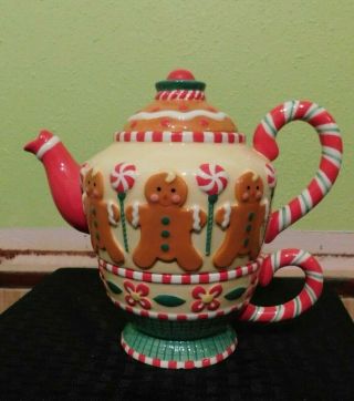 Mary Engelbreit Teapot Tea For 1 Stacking Gingerbread Man Brownslow 2004 Vintage