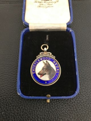 Vintage Silver Enamel Thistlewood Medal Fob Alsatian German Shepherd 1926