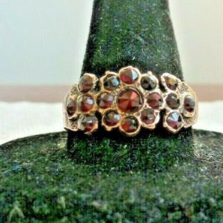 Antique Rose Gold And Ruby Set Cluster Ring Size Q