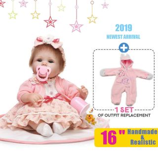 16  Handmade Reborn Doll Girl Newborn Baby Dolls Vinyl Silicone Doll,  2 Clothes