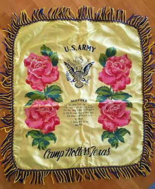 Vintage Wwii,  Ww2 Us Army Silk Mothers Day Souvenir Pillow Case,  Camp Wolters Tx