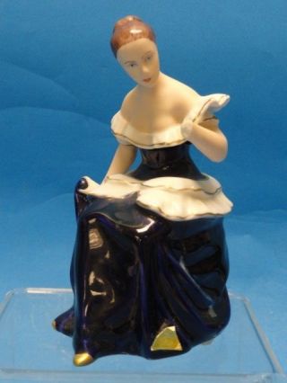 Vintage Royal Dux Bohemia Lady Figurine Cobalt Blue 6.  5 "